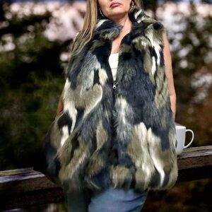 Stylish Black and Gray Faux Fur Vest by Paz Torras